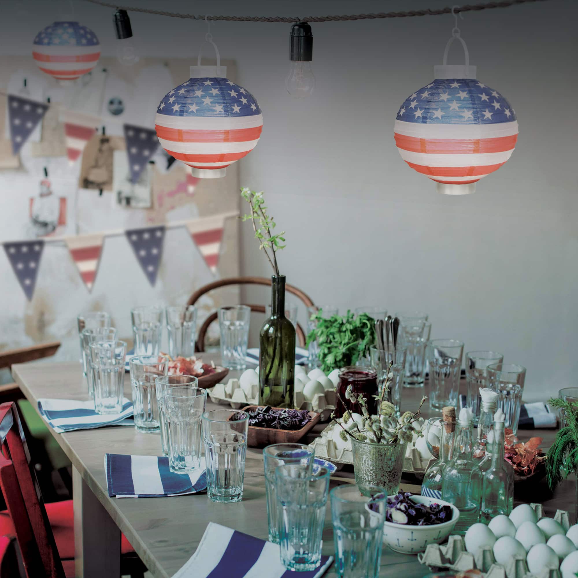 Beistle 8" Pre-Lit Patriotic Light-Up Paper Lanterns, 3ct.